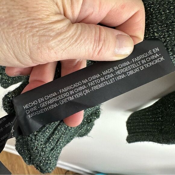 ZARA Green Metallic Knit Oversized Grandad V-Neck Button Cardigan Sz Small - Picture 12 of 12